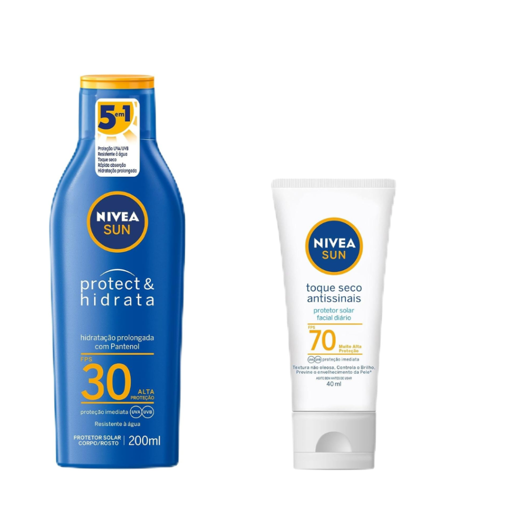 Protetor Solar Protect & Hidrata FPS 30 200ml + Protetor Solar Facial Toque Seco Antissinais FPS 70 40ml -  NIVEA SUN