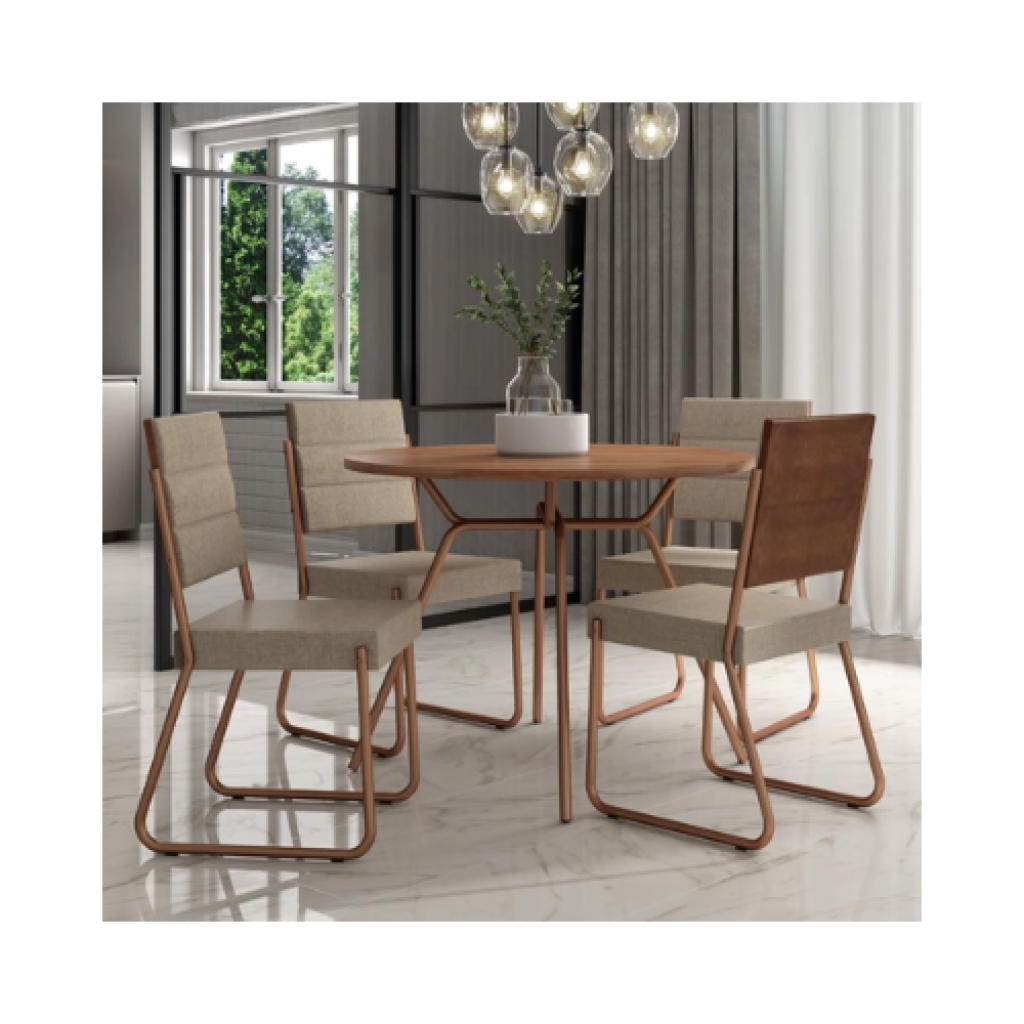 Conjunto Sala de Jantar Carraro San Francisco com Mesa MDP Quadrada e 4 Cadeiras Estofadas