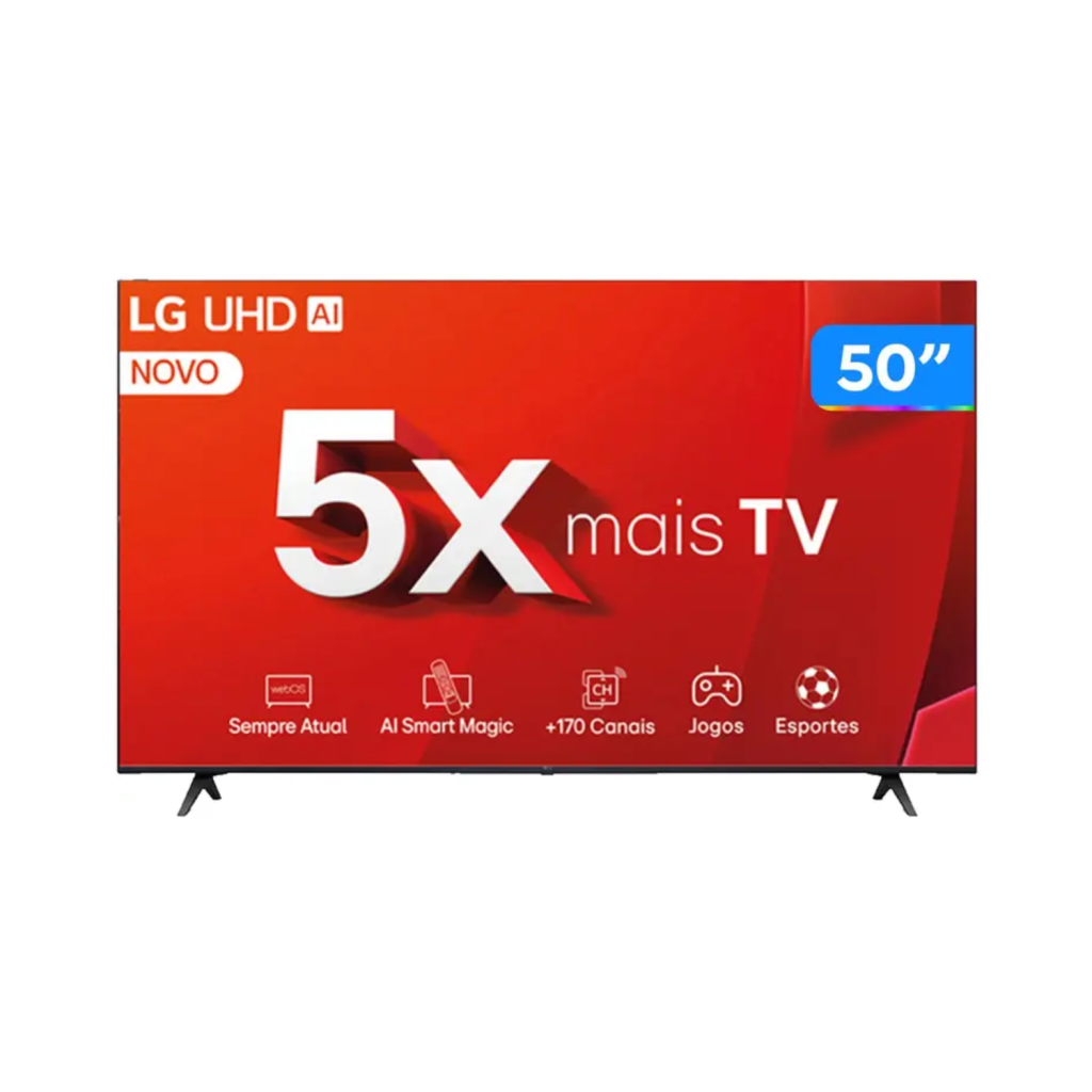 Smart TV 50" 4K LG Ultra HD 50UT8050 com Processador a5 Ger7 AI Alexa/Chromecast integrado Otimizador de Jogos webOS 24 e Controle Smart Magic
