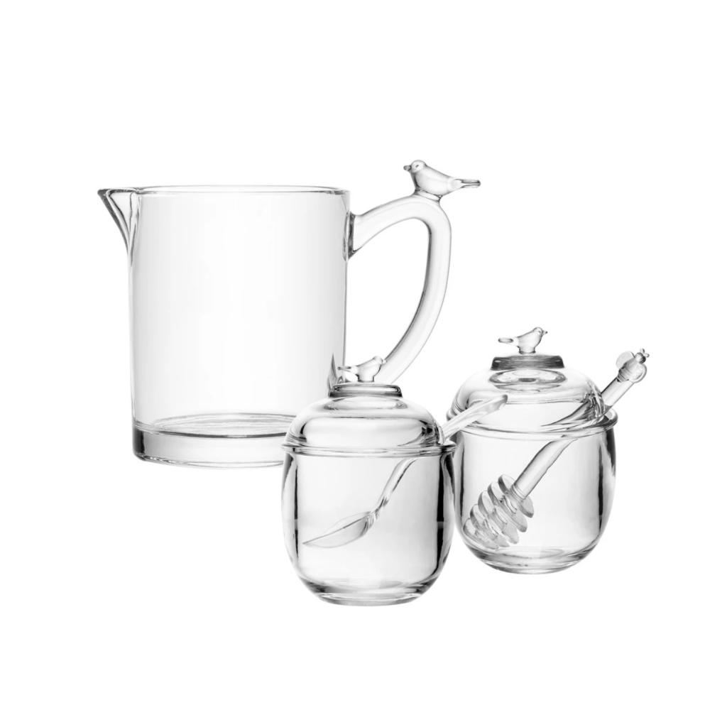 Kit Leiteira 250ml, Açucareiro e Meleira de Cristal Bird - Wolff