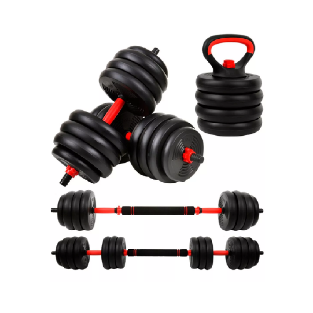 Kit de Halteres e Anilhas Ajustáveis com Base para Kettlebell 15kg Academia Fit Preto