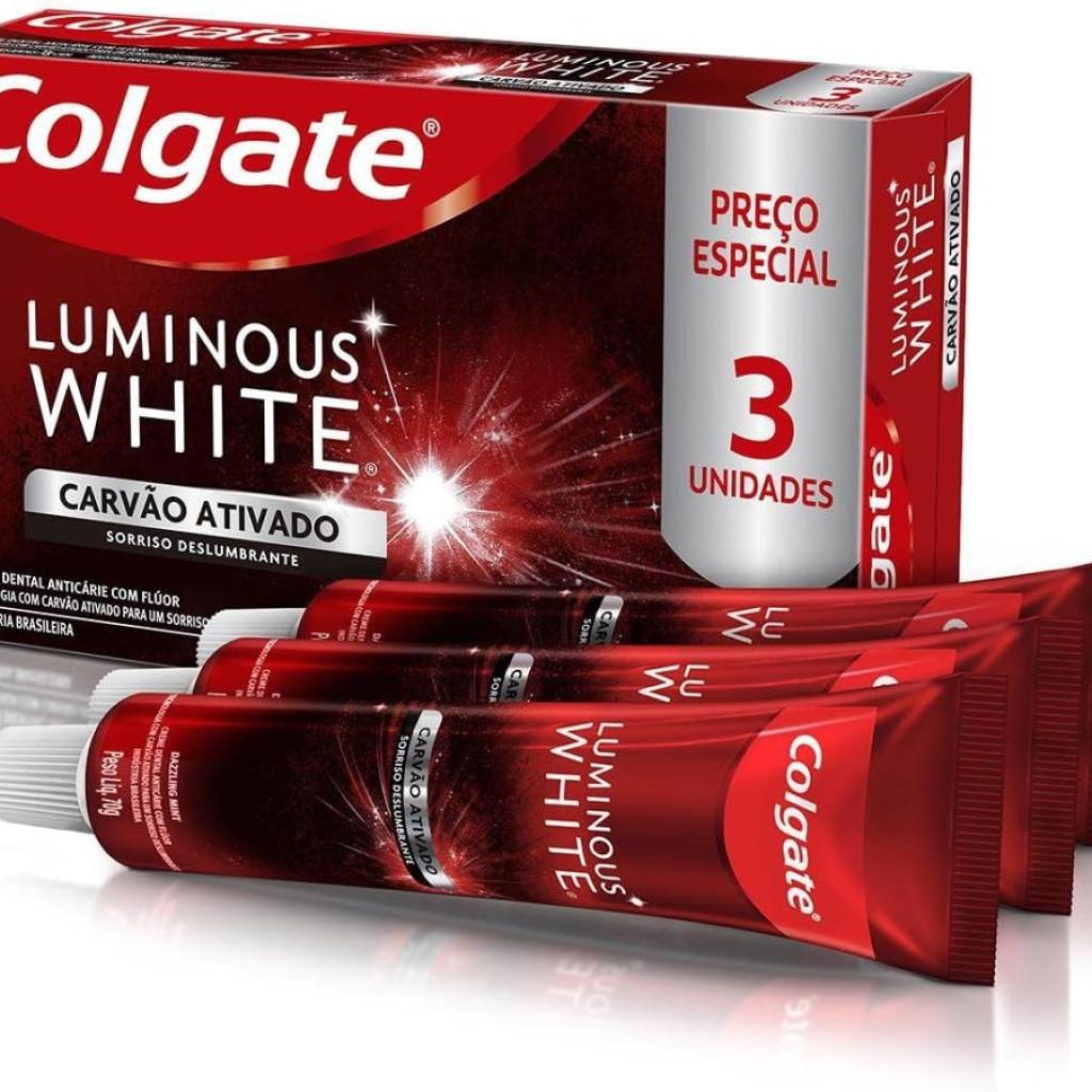 Creme Dental Clareador Luminous White Carvão Ativado 70G 3 Unidades