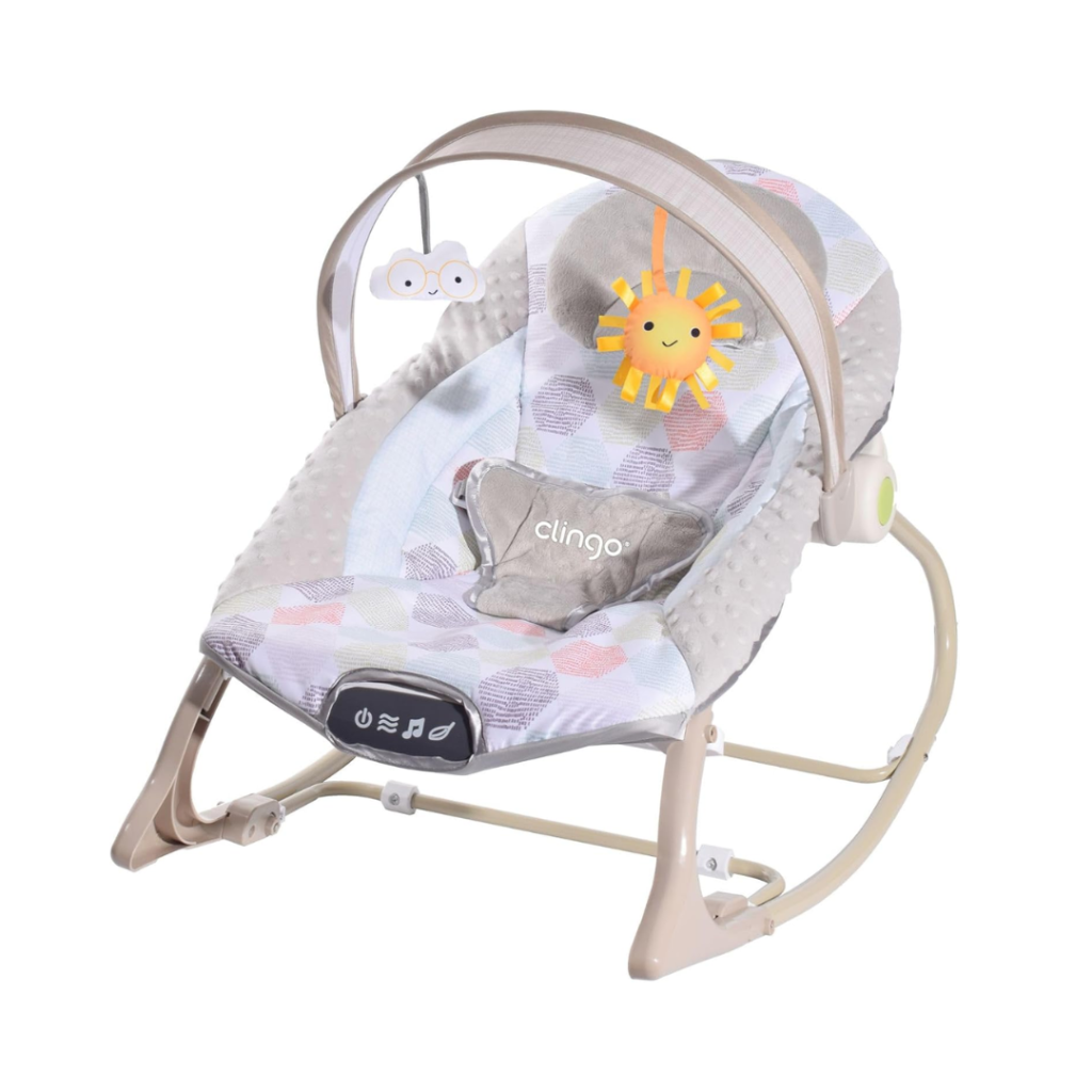 Clingo Cadeirinha Musical para Bebês, Base Estável, Encosto Reclinável