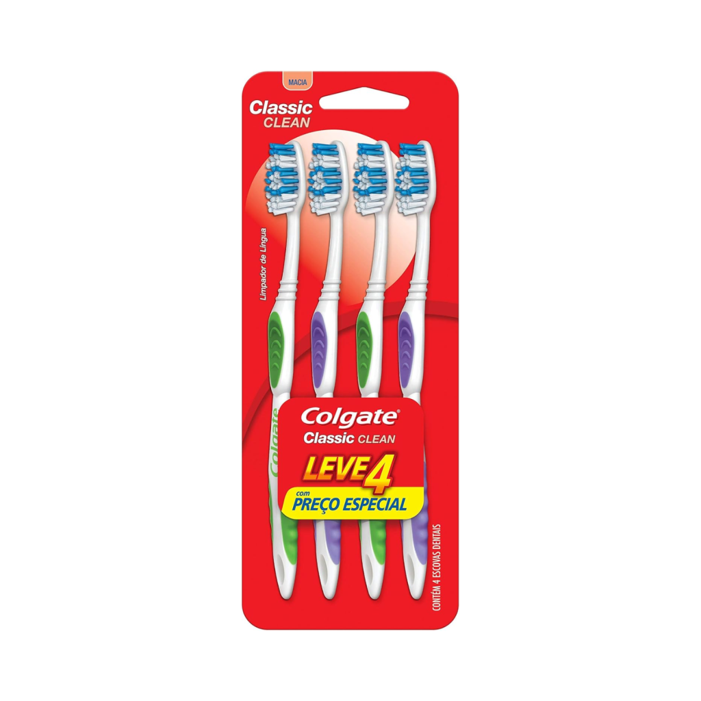 Escova De Dente Classic Clean Macia 4 Unidades