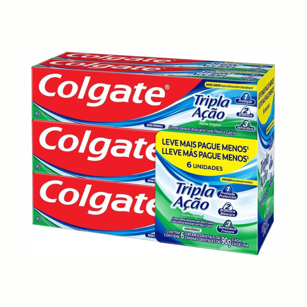 Colgate Creme Dental Tripla Ação Menta 90G Pacote Com 6 Unidades