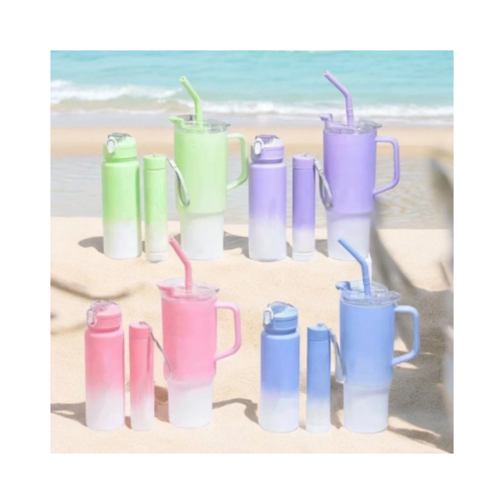 Kit Garrafa Squeeze para Academia 1200ml+500ml+240ml com Canudo e Alça – 2 Pacotes