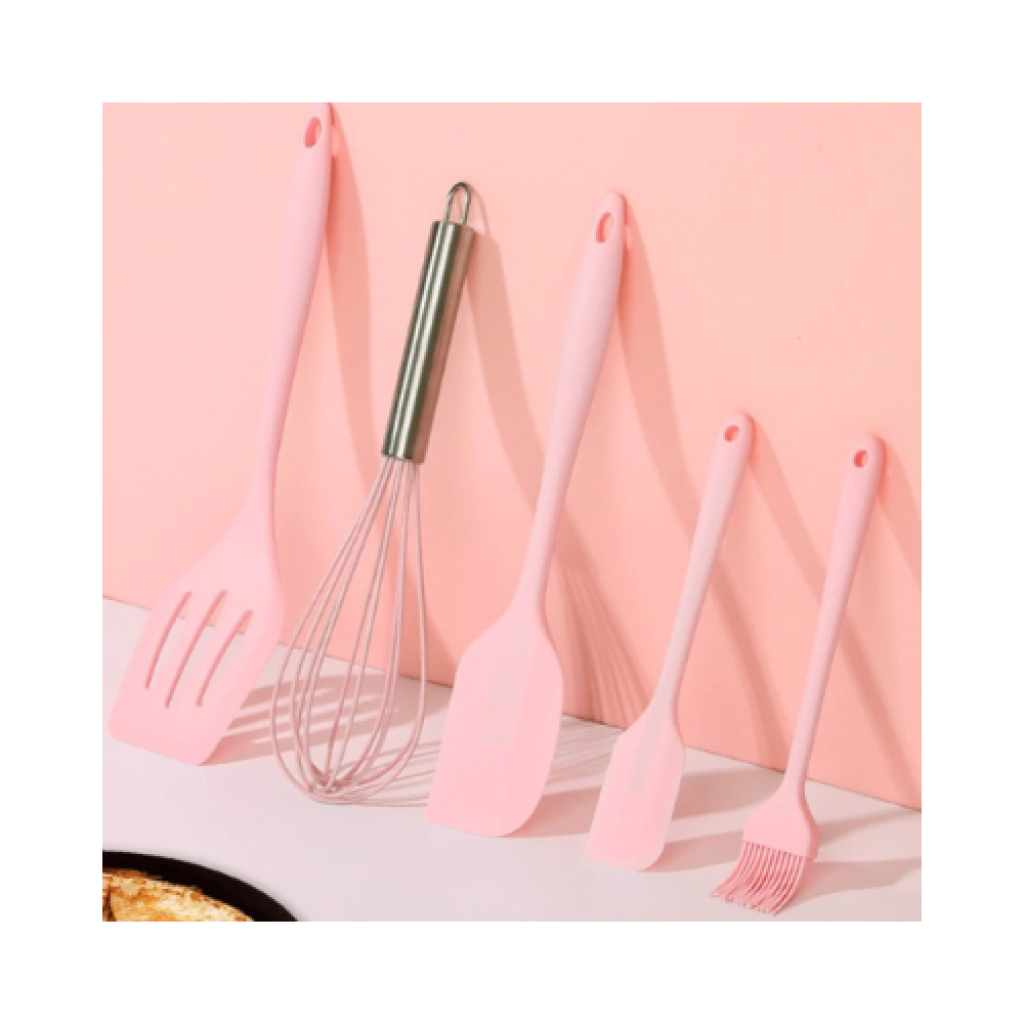 Kit 5 Peças de Utensílios de Cozinha em Silicone Resistente ao Calor com Pincel e Espátulas