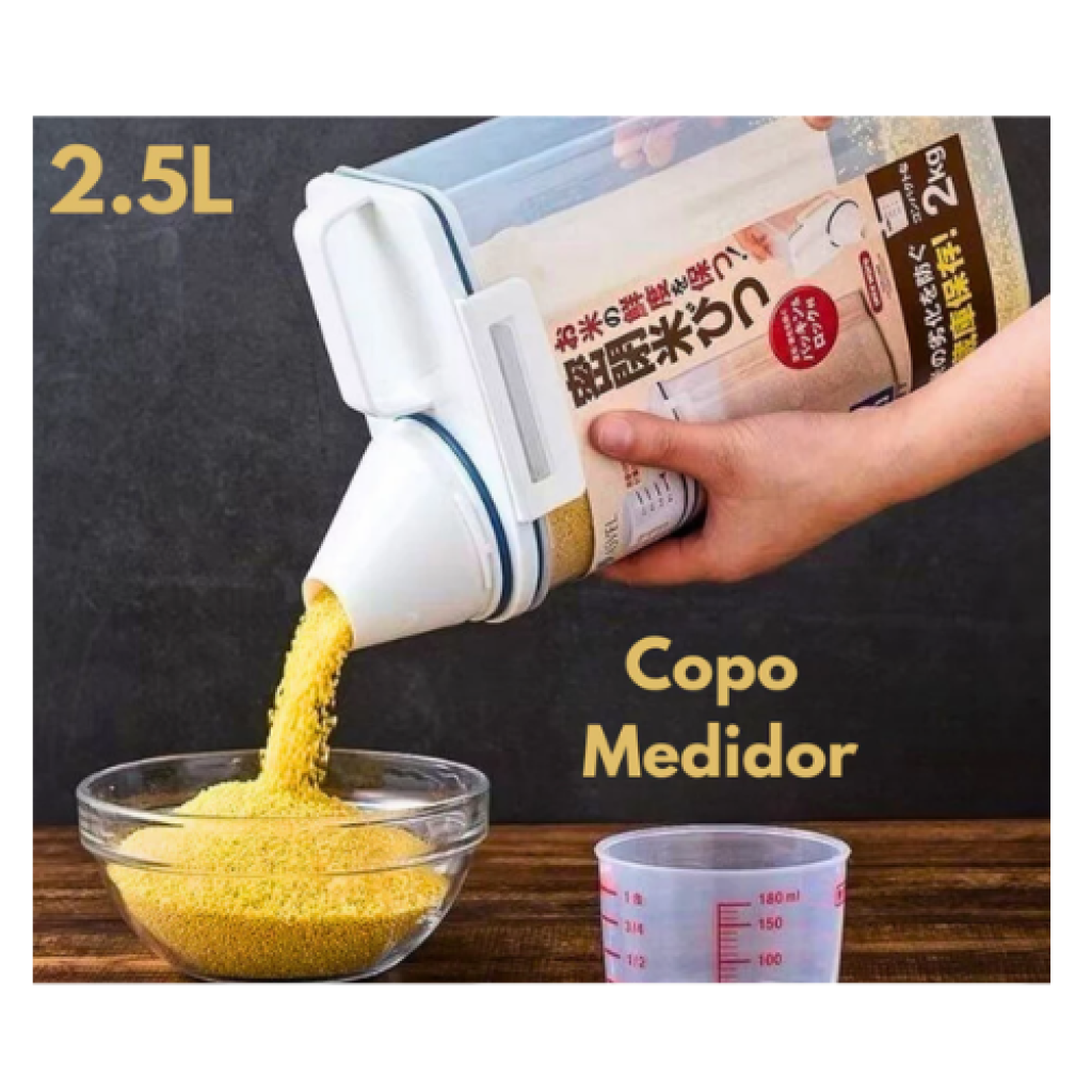 Kit 2 Potes Herméticos 2,5L BC-105 com Copo Medidor, Bico Dosador e Alça Multiuso Plástico