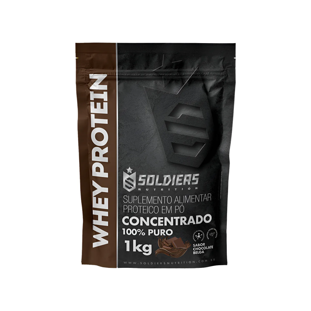 Whey Protein Concentrado 1kg Sabor Chocolate Belga Soldiers Nutrition Rico em Proteína Treino