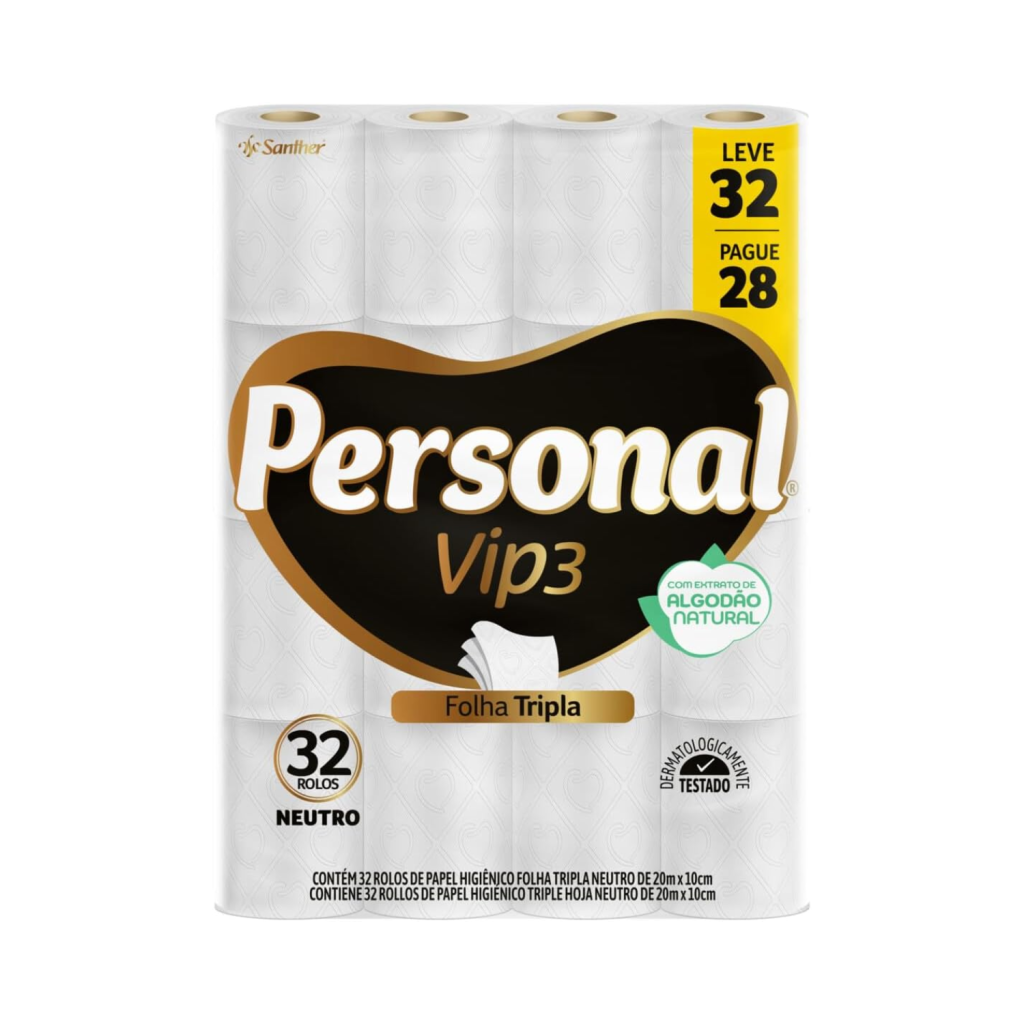 Personal Papel Higiênico Vip Folha Tripla, 32 Rolos De 20M