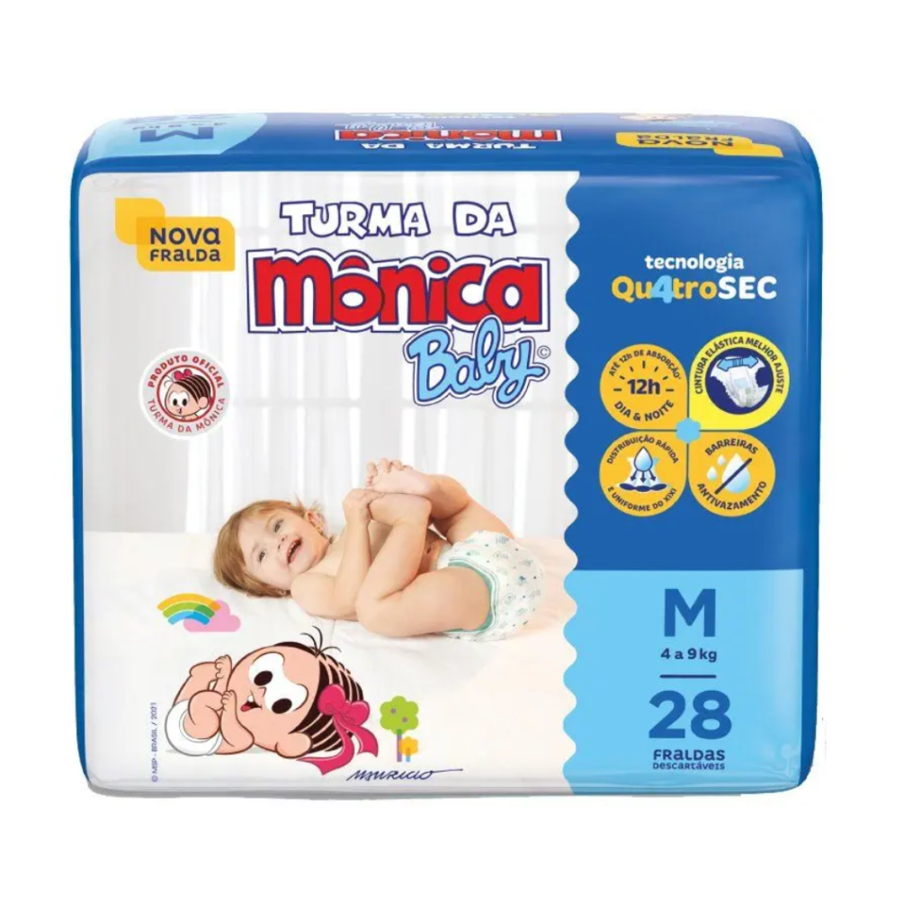 Fralda Turma da Mônica Baby Tam. M 4 a 9kg - 28 Unidades