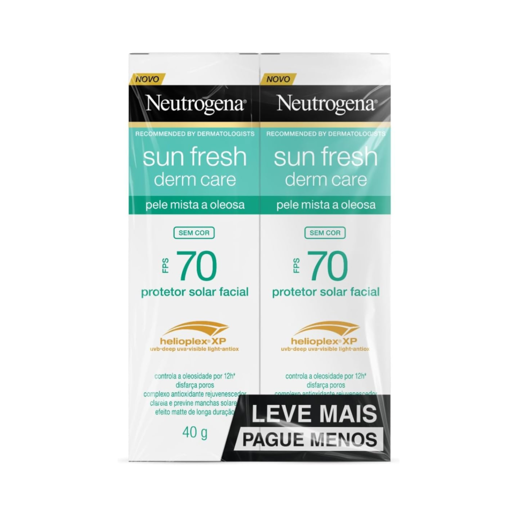 Kit com 2 Unidades de 40g Neutrogena Sun Fresh Protetor Solar Facial Para Pele Oleosa Derm Care, FPS 70, Sem Cor
