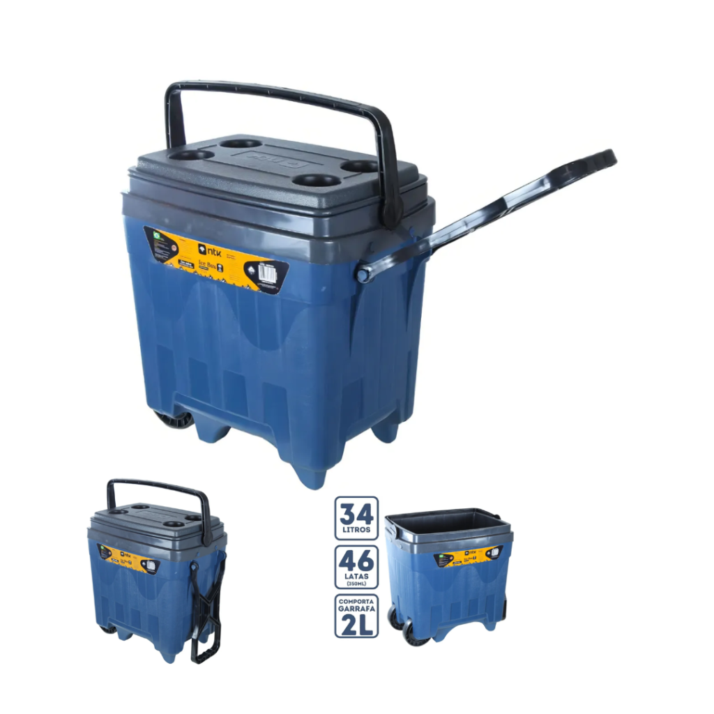Caixa Térmica Ice Box De 34 Litros Com Rodas Azul Nautika