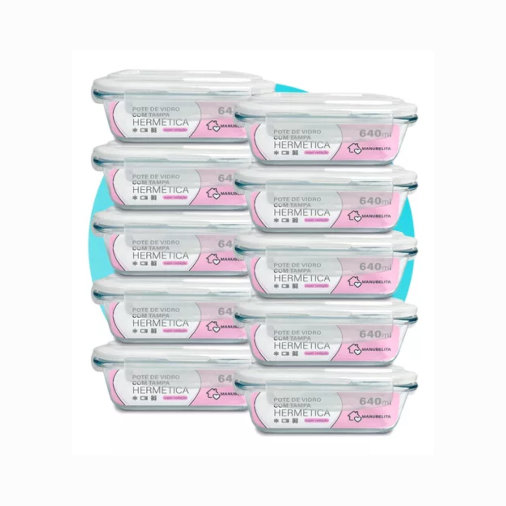 Kit 10 Potes Vidro 640ml Hermético Marmita Forno Refratário
