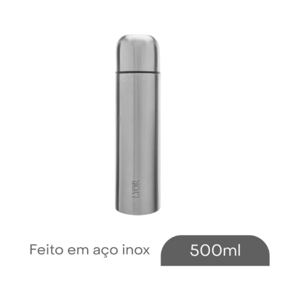 LYOR Garrafa Térmica Bullet 500ml Aço Inox – Mantém Líquidos Quentes e Frios por 24h