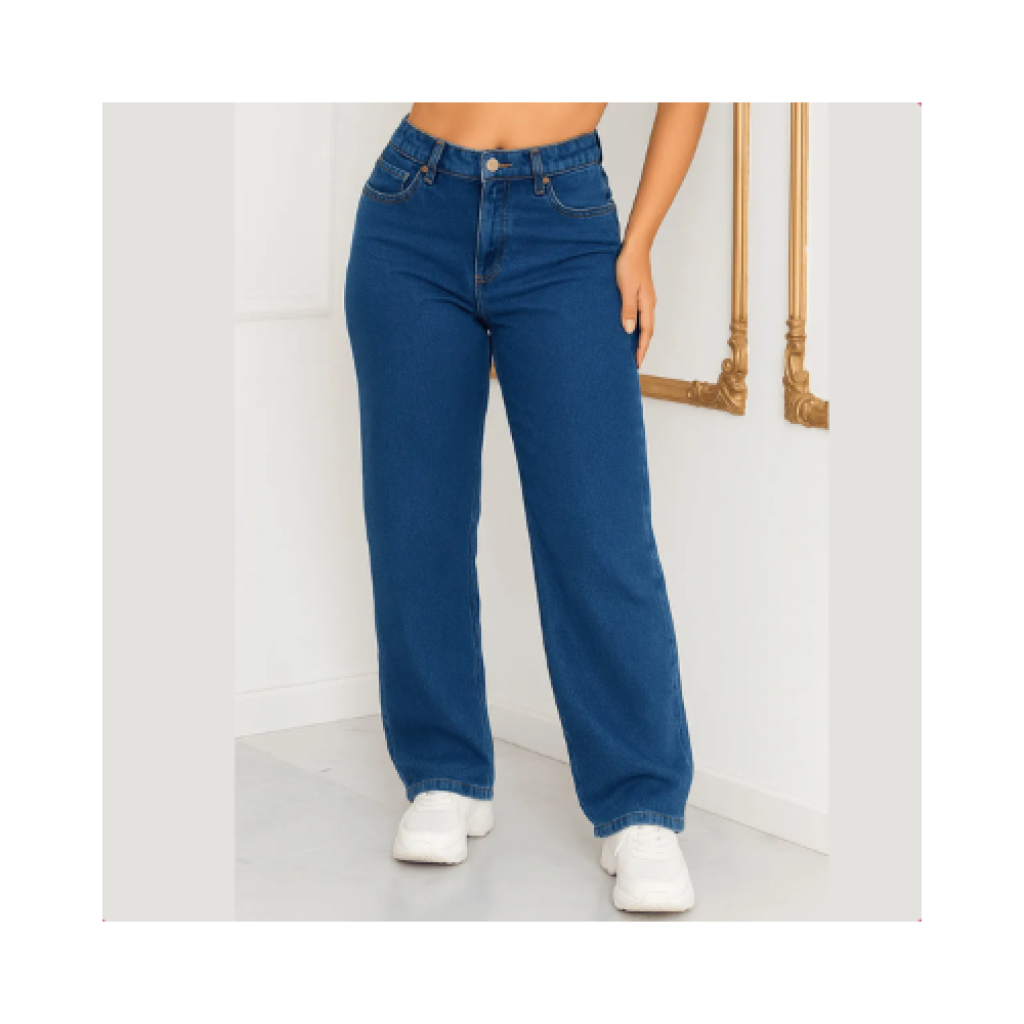 Calça Jeans Wide Leg Feminina Stillger Cintura Alta 100% Algodão Sem Lycra