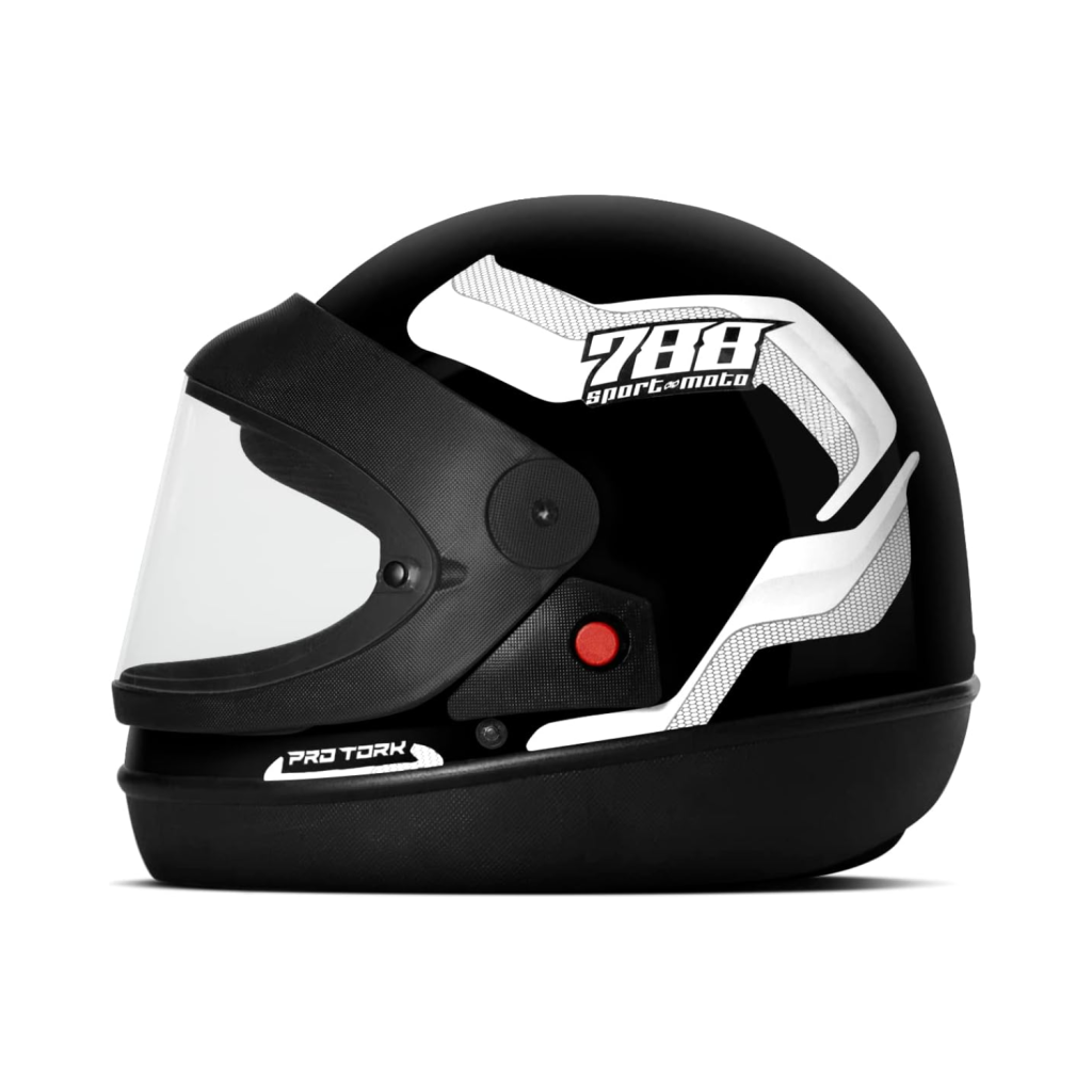 Capacete Fechado Pro Tork Sport Moto 788 Preto/Branco Tam. 58, Viseira Resistente
