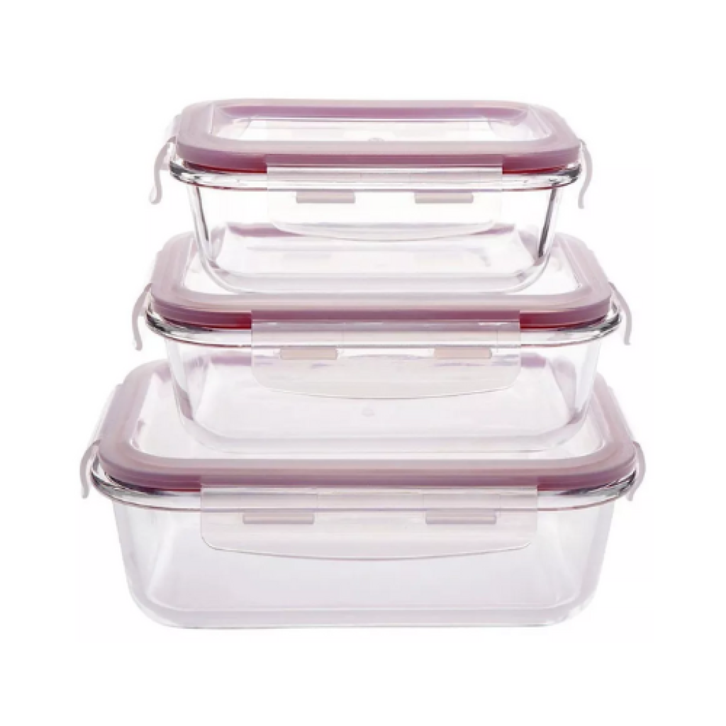 Conjunto 3 Potes de Vidro Hermético Casambiente JGTI004 com Tampas de Silicone 330ml a 840ml