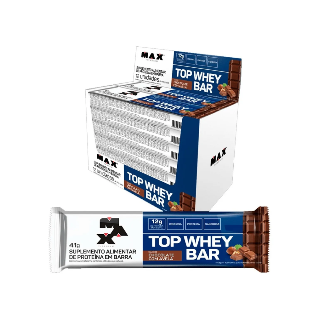 Top Whey Bar - Caixa C/12 Unidades - Max Titanium Sabor Brigadeiro