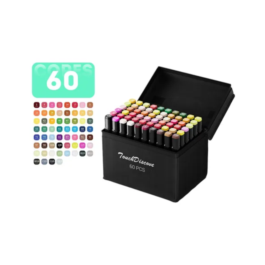 Conjunto Canetas Marcador Canetinha Ponta Dupla 60 Cores Kit