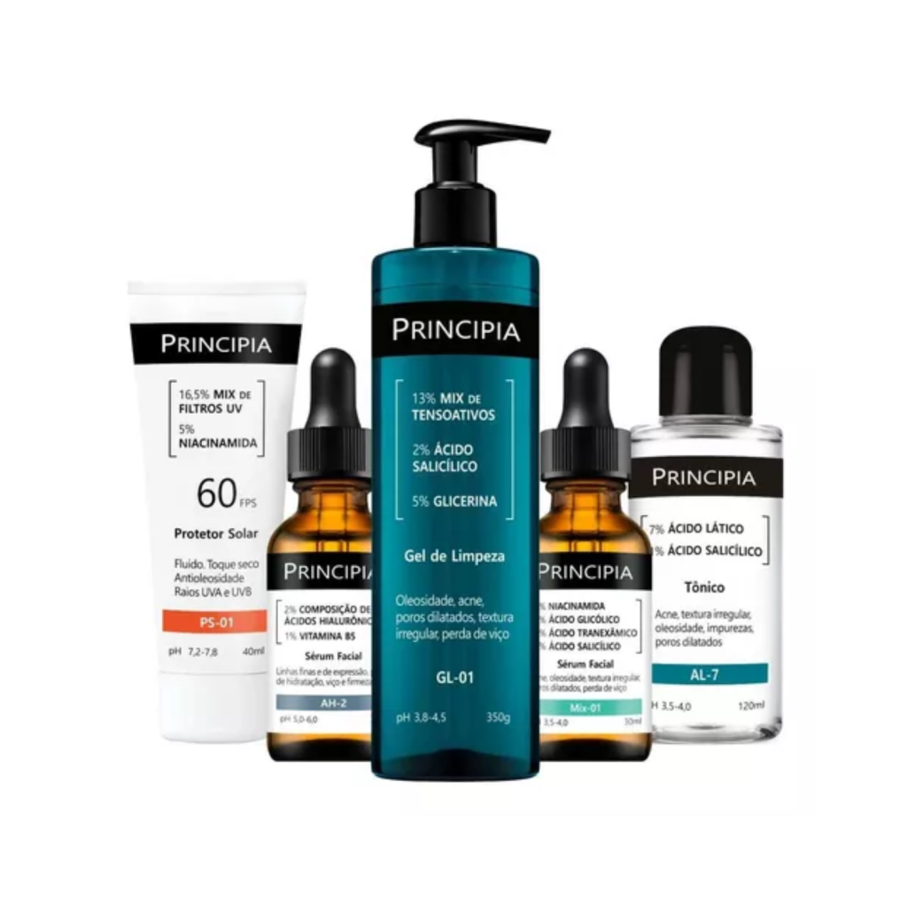 Kit Princípia Anti-Acne Avançado, 5 Produtos, Controle de Oleosidade e Hidratação