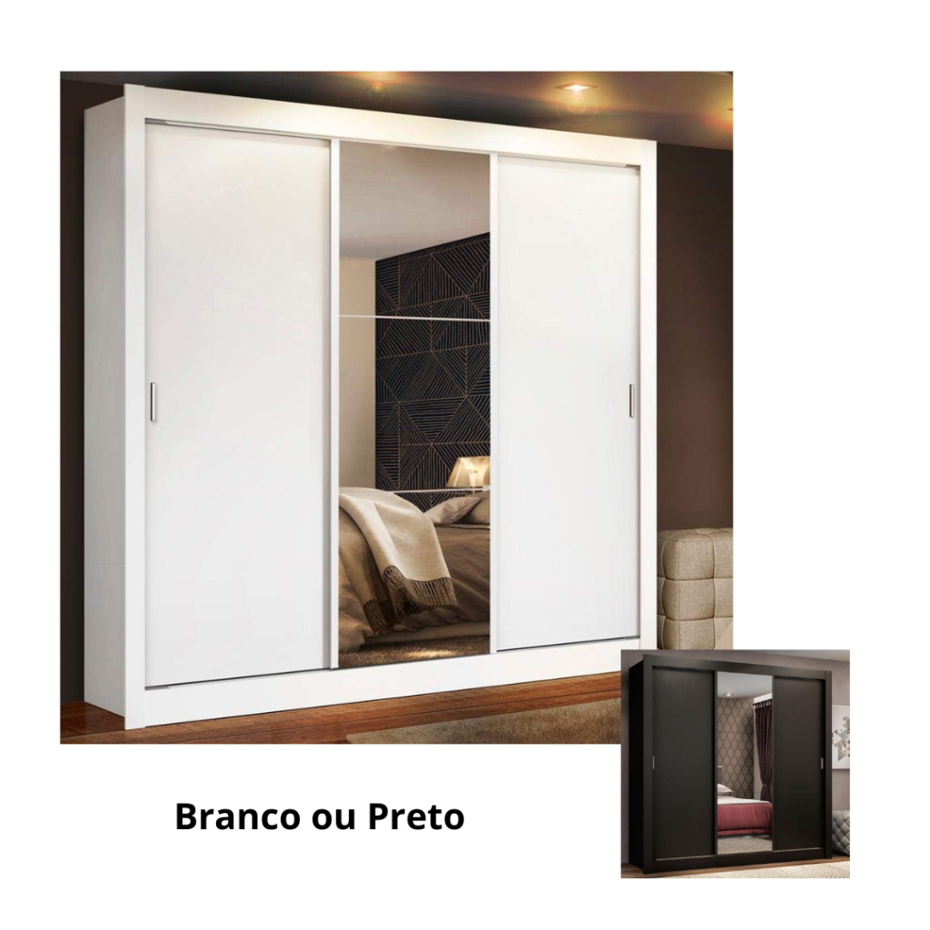 Guarda-roupa Casal Madesa Mônaco 3 Portas de Correr com Espelho