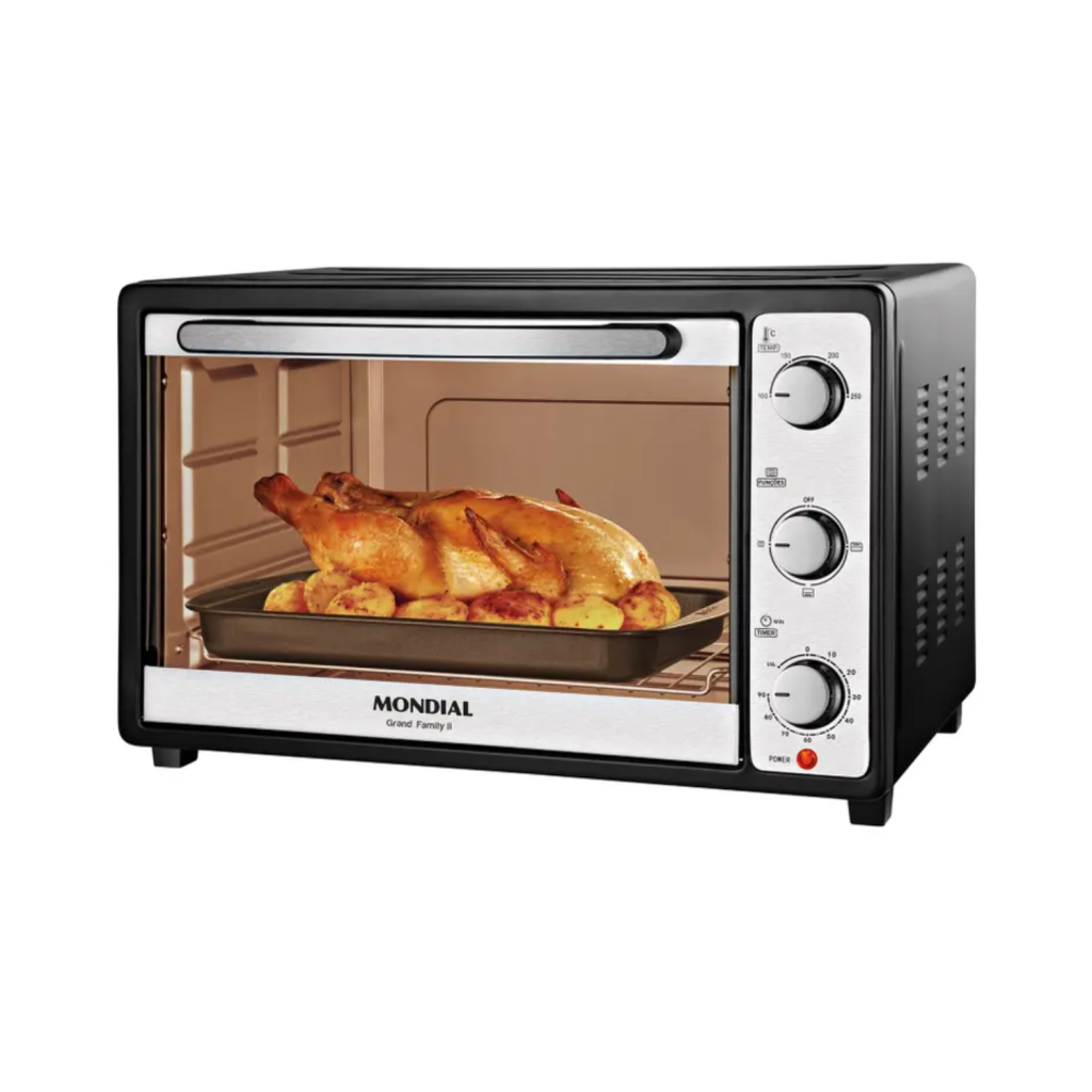 Forno Elétrico de Bancada Mondial com Timer - 52L Preto e Prata Grand Family II FR-52