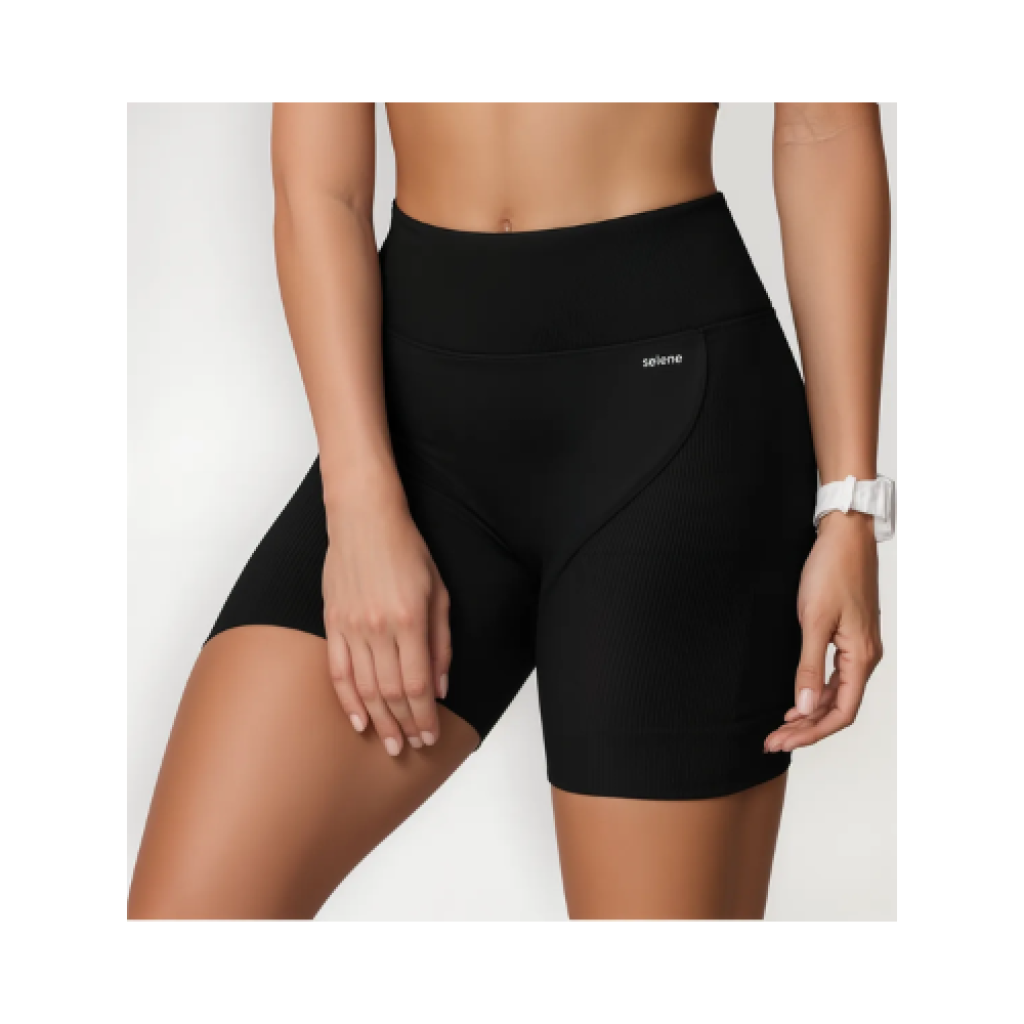 Short Academia Feminino Selene Seamless Poliamida Canelado com Compressão Sem Transparência