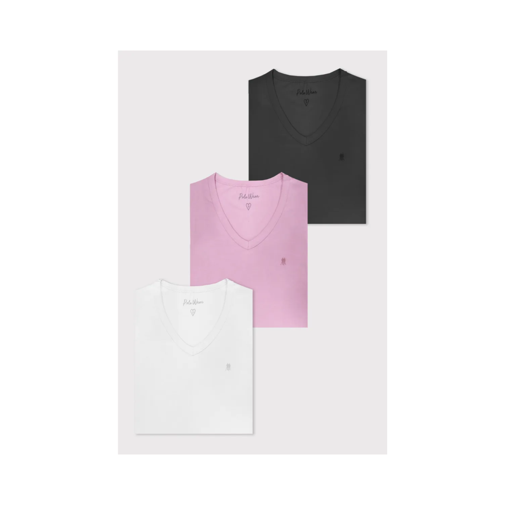 Kit 3 Camisetas Femininas Gola V Polo Wear
