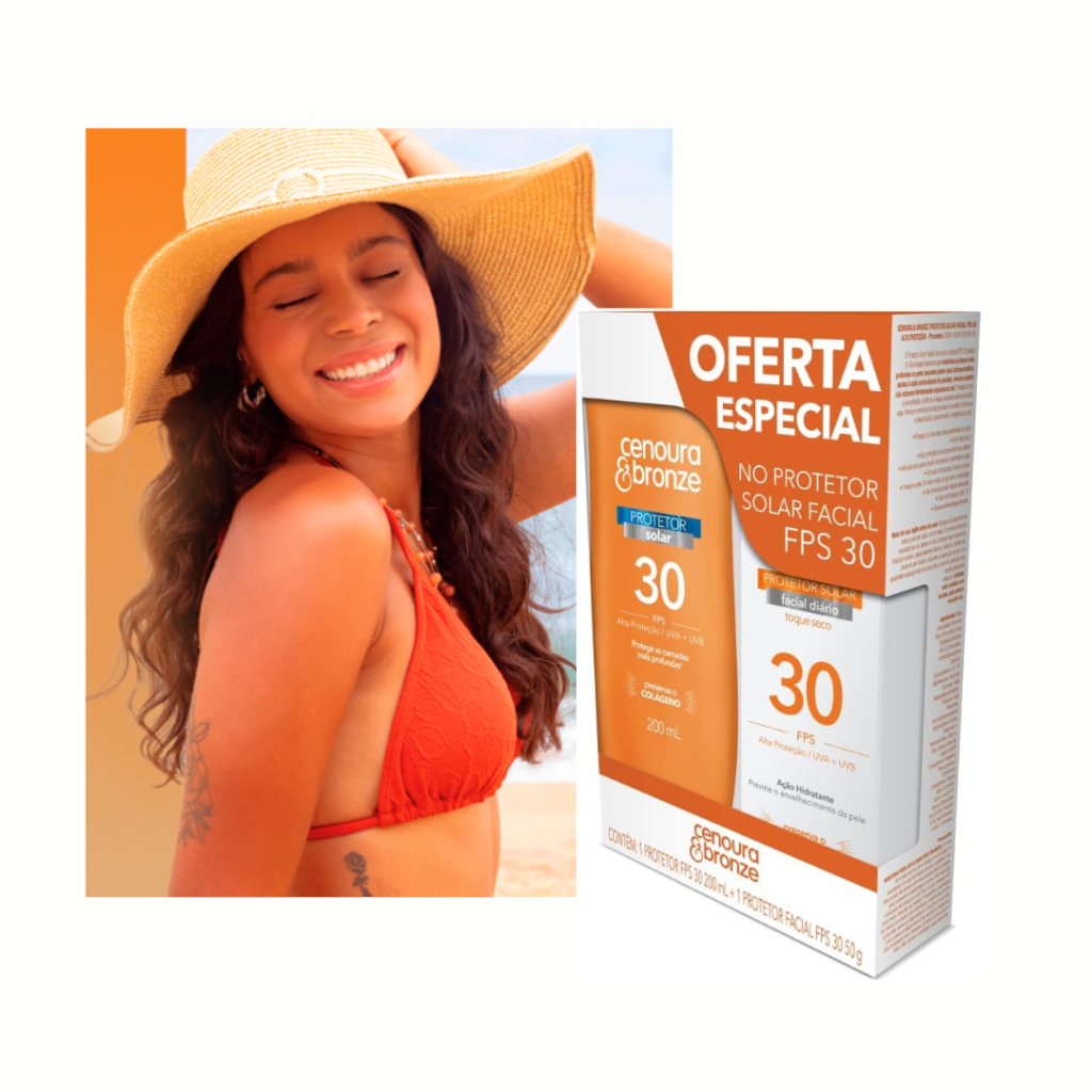 Cenoura e Bronze Kit Protetor Solar Corpo FPS 30 200ml + Facial FPS 30 50g, Cor: Branco