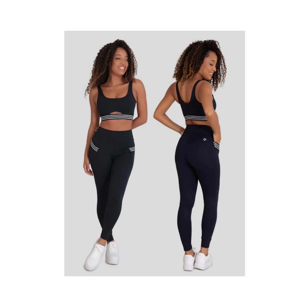 Conjunto Fitness Feminino Poliamida com Bolsos