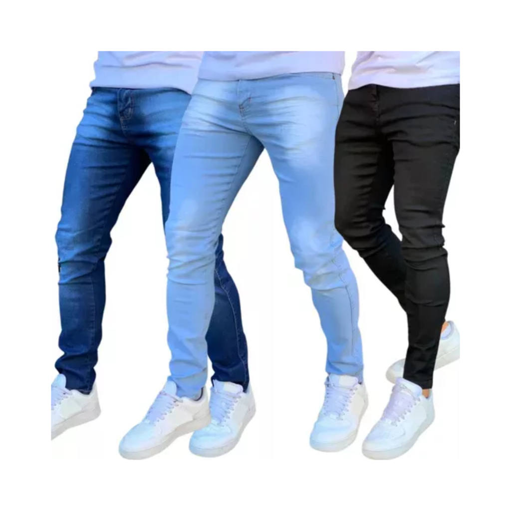 Kit 3 Calça Jeans Skinny Masculina Com Lycra Estica Muito Nf