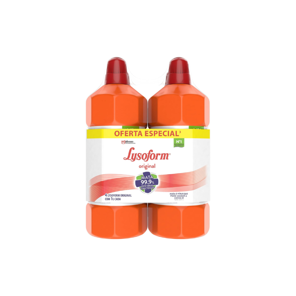 Lysoform Original, Desinfetante Líquido, Limpeza Pesada e Eficiente, 4 Unidades de 1L Cada