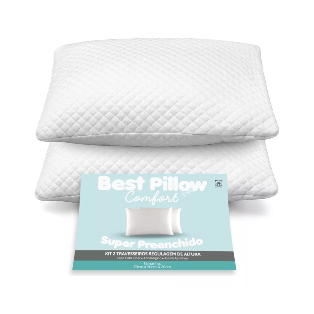 Kit 02 Travesseiros Fibra Antialergic Regulagem Altura 70x50 Cor Branco