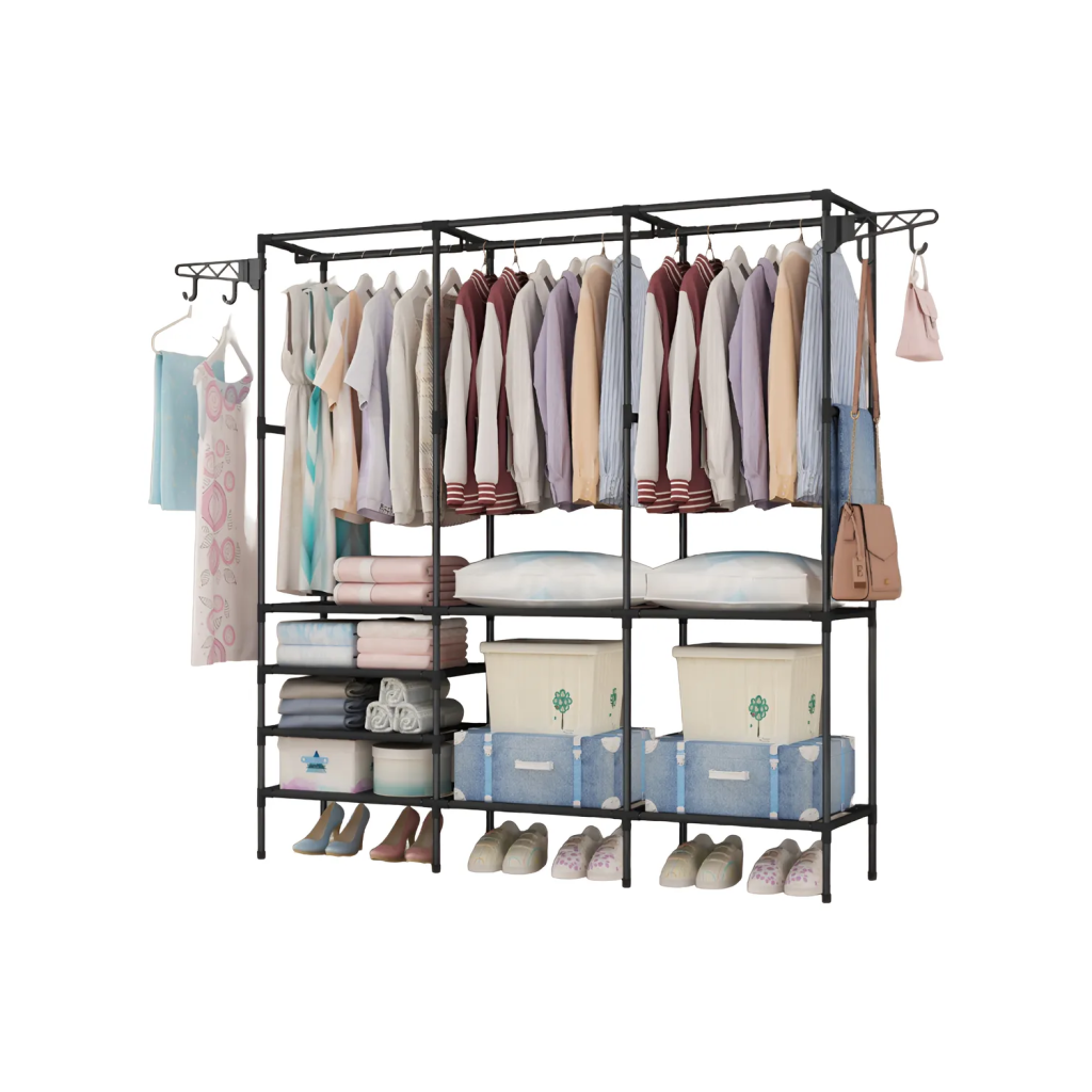 Arara Cabideiro Closet Roupas Sapateira Cabides Triplo Preto