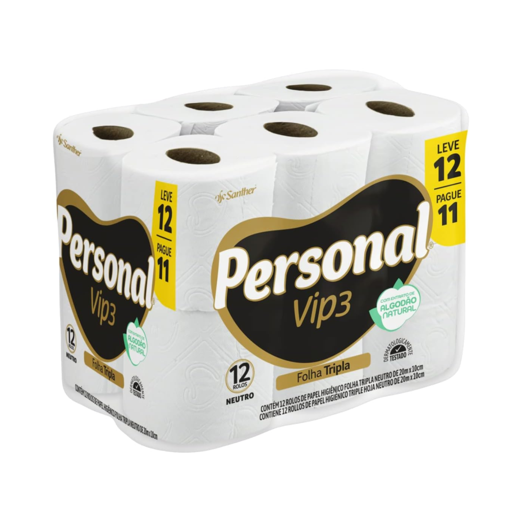Personal Papel Higiênico Vip Folha Tripla Com 12 Rolos De 20M