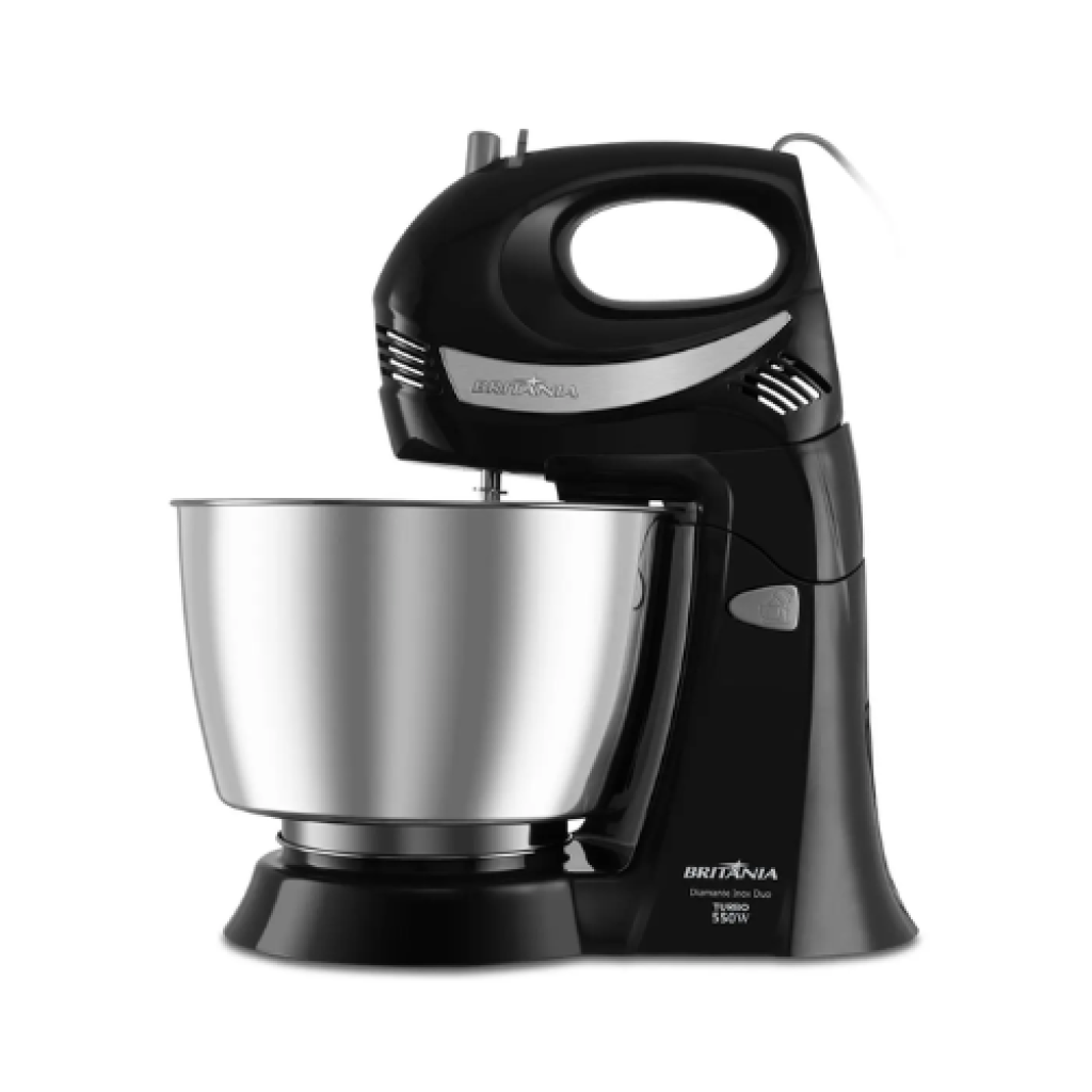 Batedeira Britânia Diamante Inox Turbo Duo 4,3L 550W 4 Velocidades com Batedores Inox