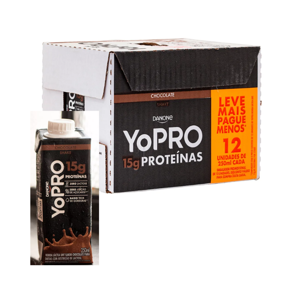 Pack Bebida Láctea UHT Zero Lactose Sabor Chocolate com 15g de Proteínas e 12 Unidades de 250ml Yopro