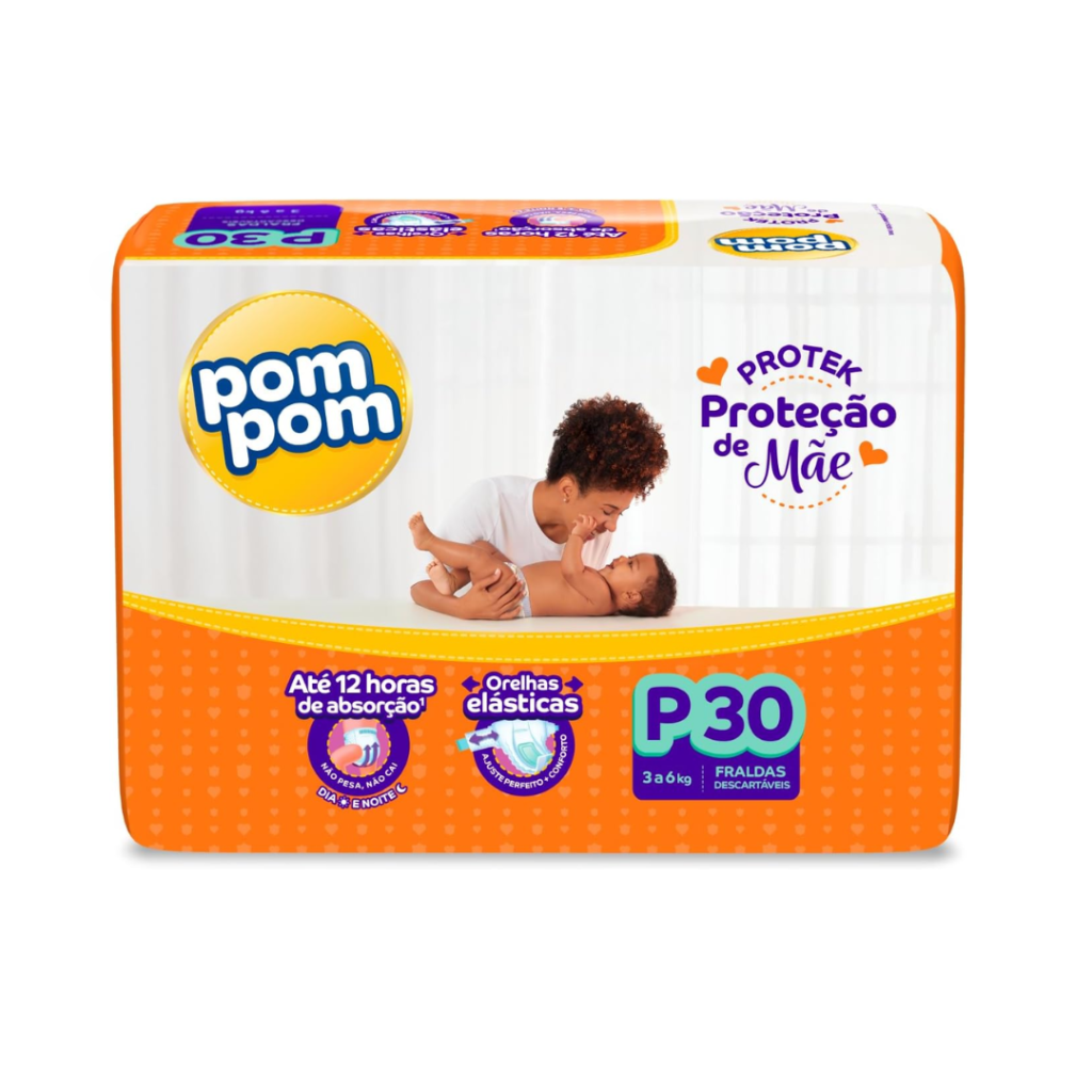 Fralda Pom Pom Protek Proteção de Mãe Jumbo P 30 Unidades