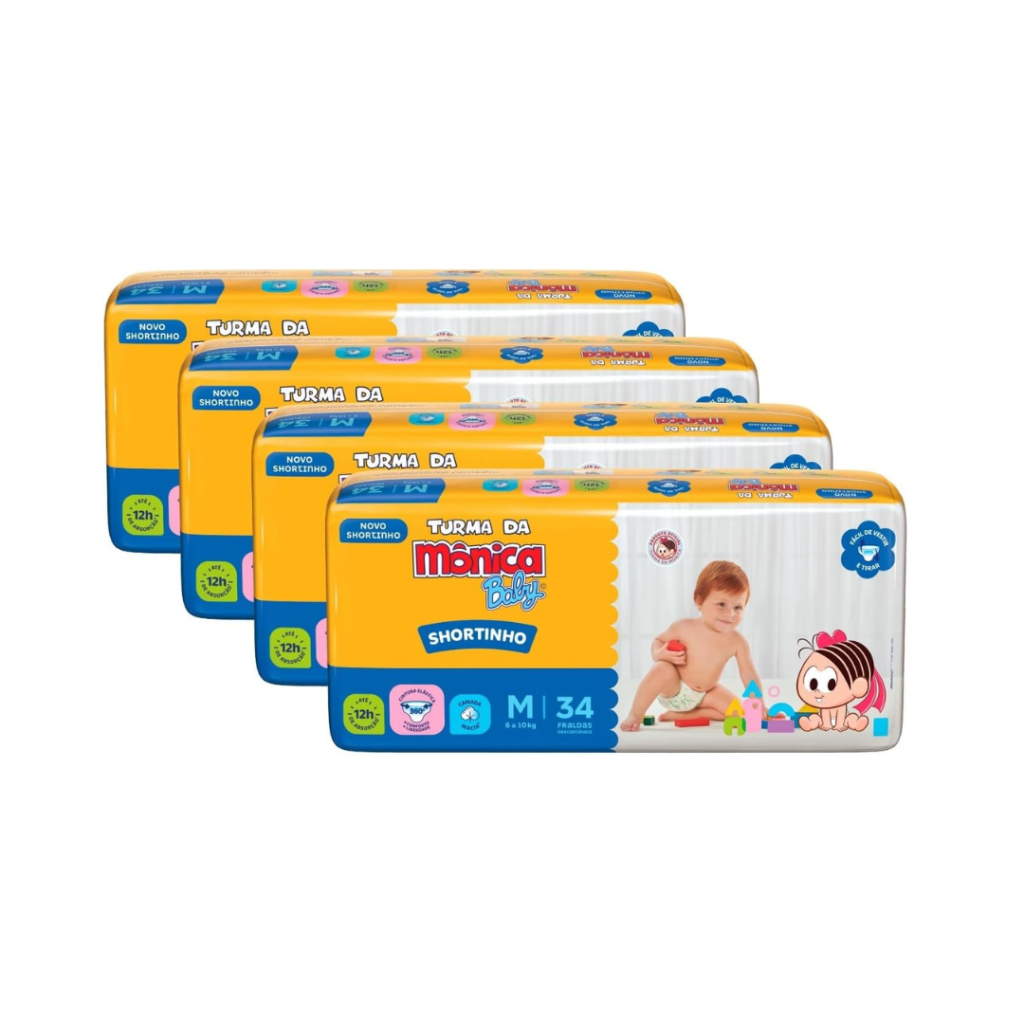 Fralda Turma da Mônica Baby Shortinho Jumbo M 136 Unidades