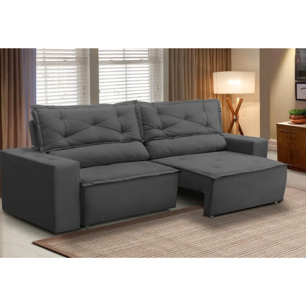 Sofá Retrátil e Reclinável 2 lugares com Molas 1,50m Livia Suede Cinza Adonai Estofados