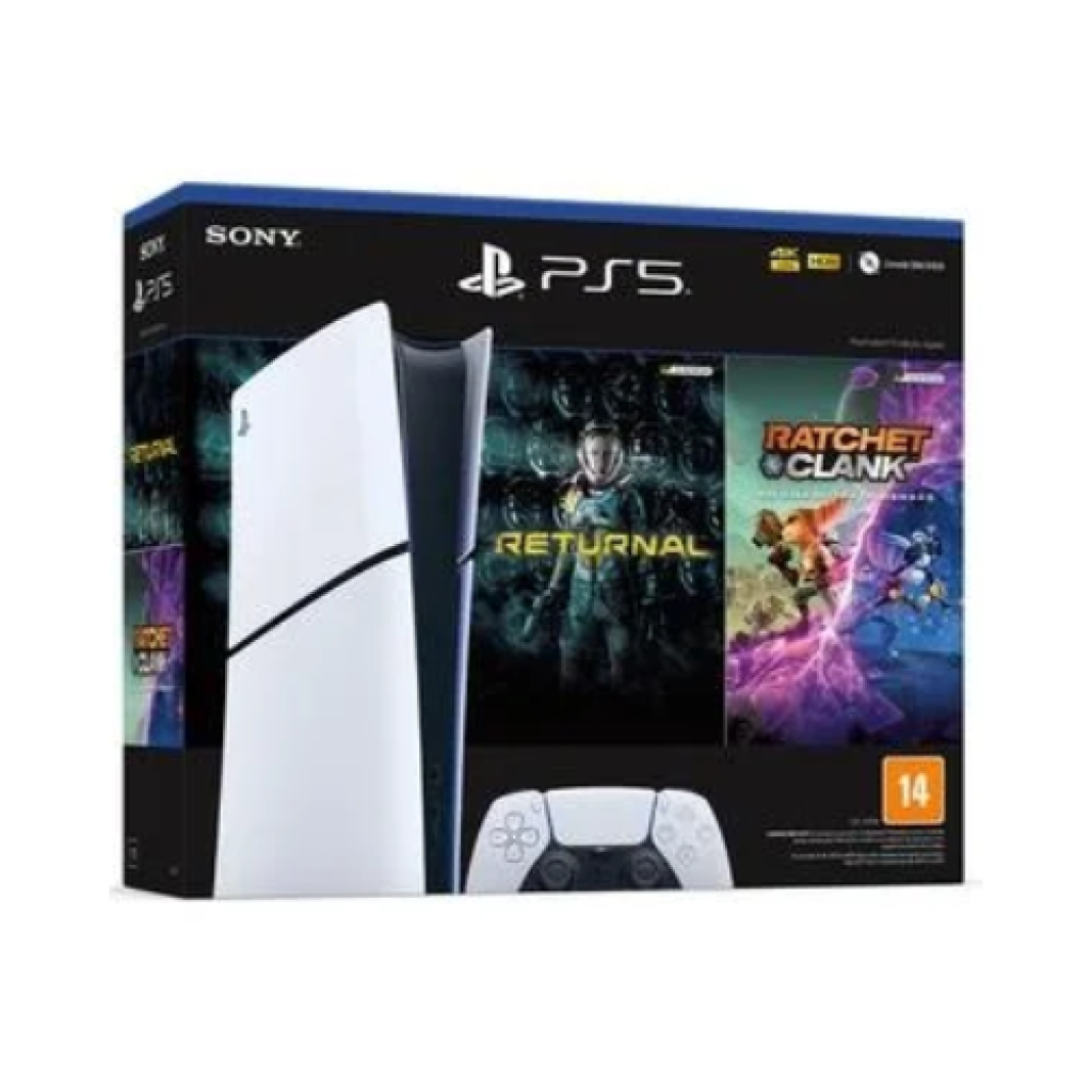 Console PlayStation 5 Slim Digital Sony, SSD 1TB, Branco, com Controle e 2 Jogos Digitais