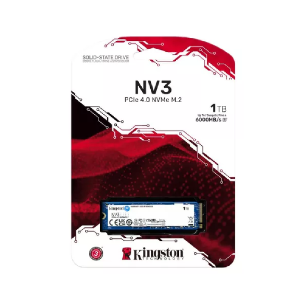SSD Kingston NV3 1TB M.2 2280 PCIe 4.0 NVMe 4x4 – Leitura 6000MB/s e Gravação 4000MB/s
