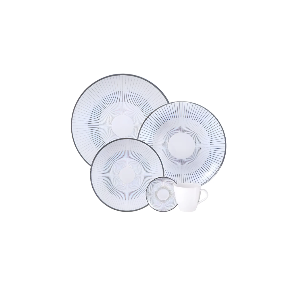 Aparelho De Jantar Tramontina Griz Porcelana Decorada 20 Peças