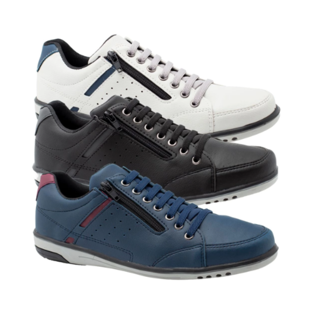 Kit 3 Pares de Sapatênis Masculino Star Fox Elástico e Zíper Confortável 37-44