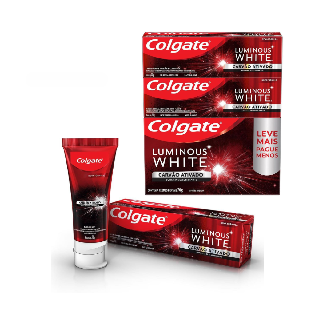 Creme Dental Clareador Colgate Luminous White Carvão Ativado 70g 4 unidades