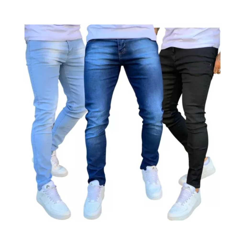 Kit com 3 Calças Masculinas Skinny Premium com Lycra e Bolsos Funcionais