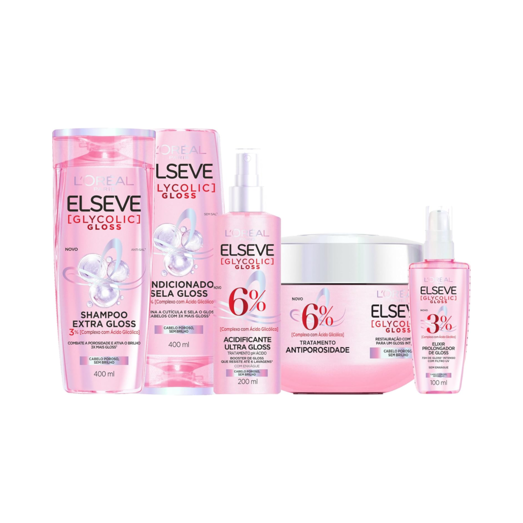 Kit Glycolic Gloss Shampoo+Condicionador+Acidificante+Creme de Tratamento+Sérum