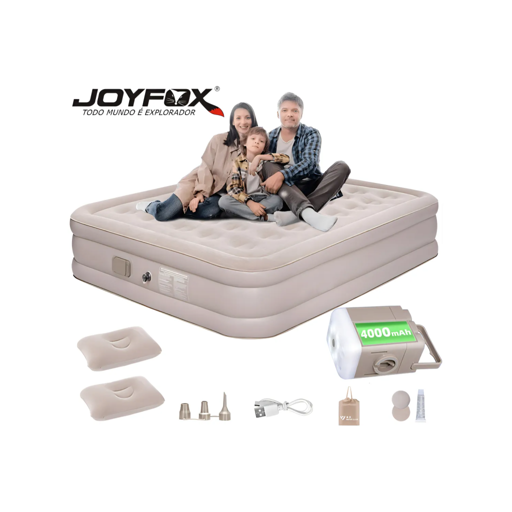 Joyfox Colchão Inflável Queen Com Bateria De Lítio Integrada 203*154*44cm Cor Creme