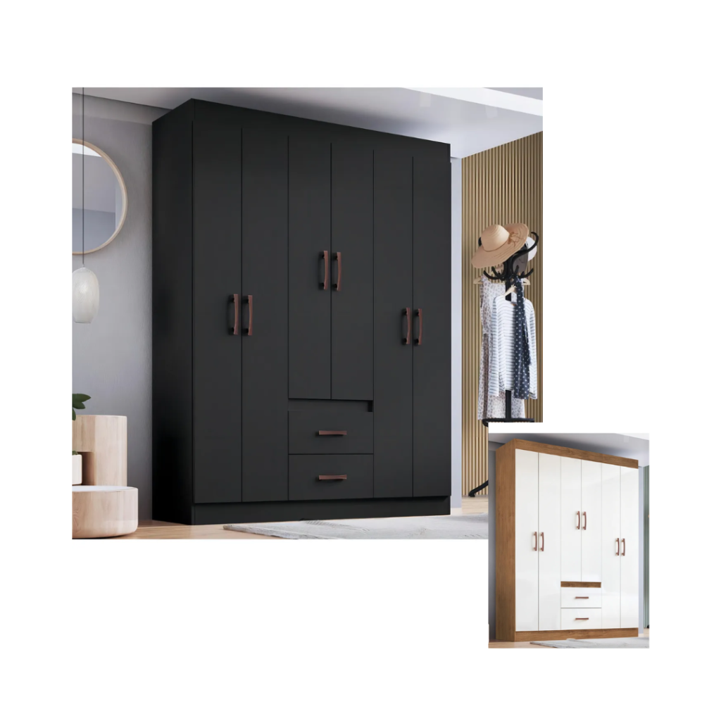 Guarda Roupa Solteiro 6 Portas 2 Gavetas Sidney Doripel Cor Preto